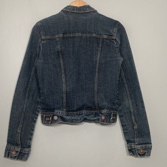 DKNY Size Small Stretch Denim Jacket Blue Jean Coat Cropped Trucker Western - Picture 6 of 8